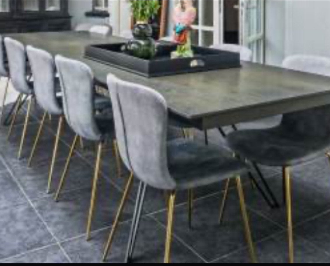 Set van 4 grijze velours stoelen met gouden poten, Ophalen, Gebruikt, Vier, Stof