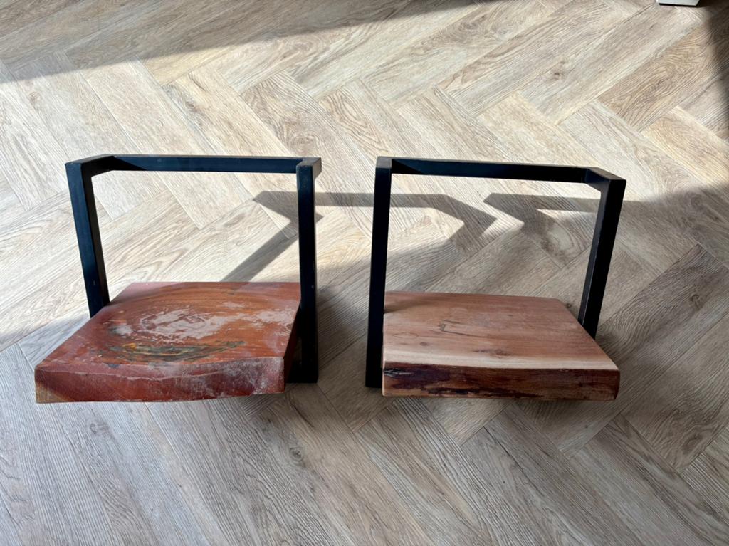 Set van 2 massief houten wandplanken met metalen frame, Huis en Inrichting, Woonaccessoires | Wandplanken en Boekenplanken, Ophalen