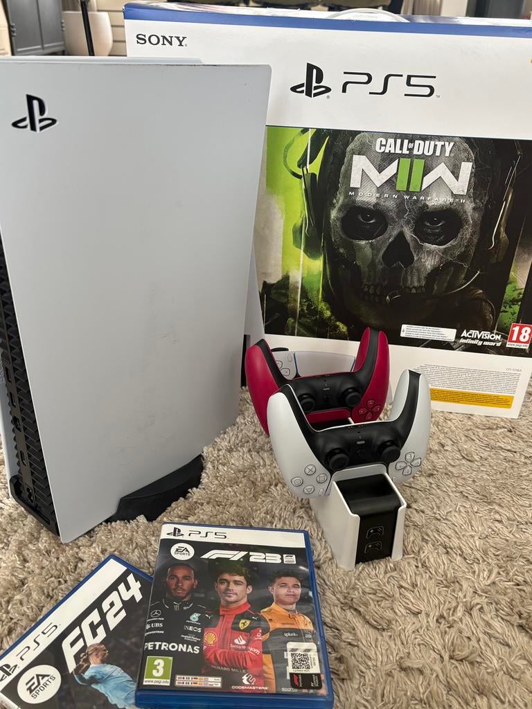 Playstation 5 Disk edition incl. Controllers en lader, Ophalen of Verzenden, Zo goed als nieuw, Playstation 5