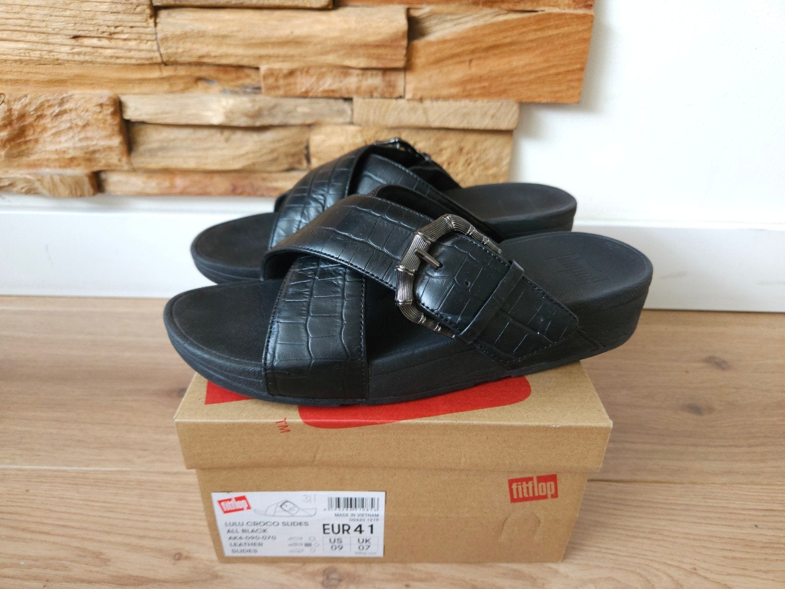 Fitflop maat 41 Lulu Croco Slides All Black zwart slippers, Slippers, Zwart, Ophalen of Verzenden, Zo goed als nieuw