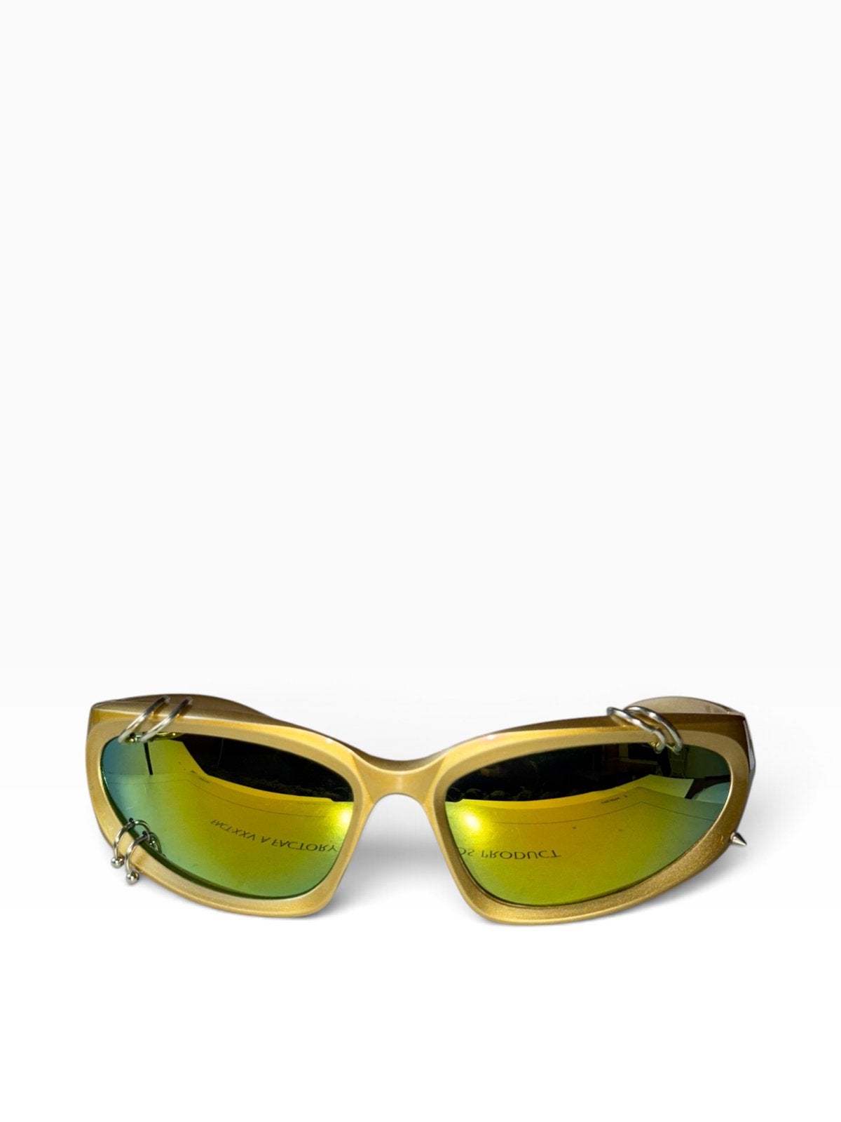 Unieke Gouden Zonnebril met Piercing Details, Overige merken, Gebruikt, Zonnebril, Geel