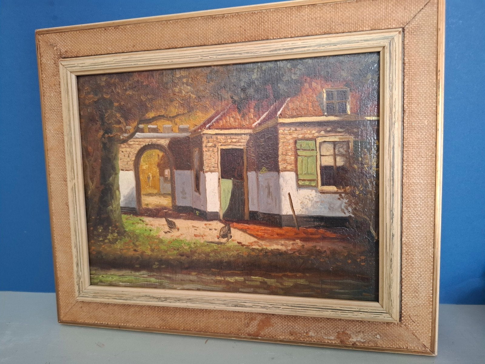 Oud Hollands Tafereel: Boerderij met Kippen, Antiek en Kunst, Ophalen of Verzenden
