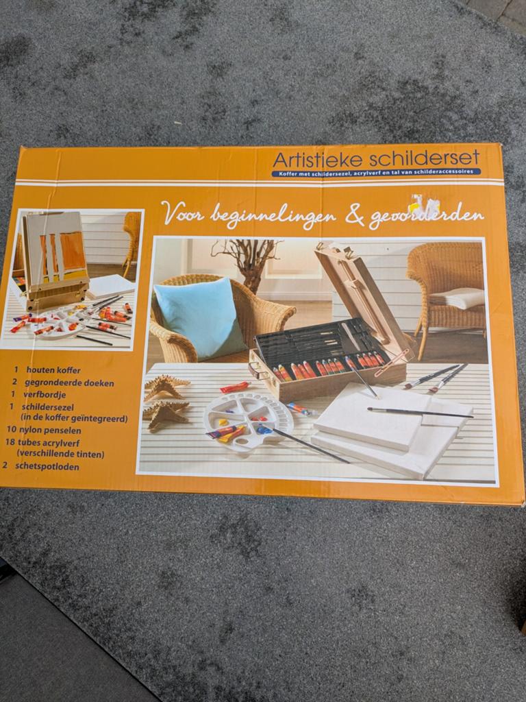 Schilderset in koffer met ezel en accessoires, nieuw in doos, Ophalen, Nieuw