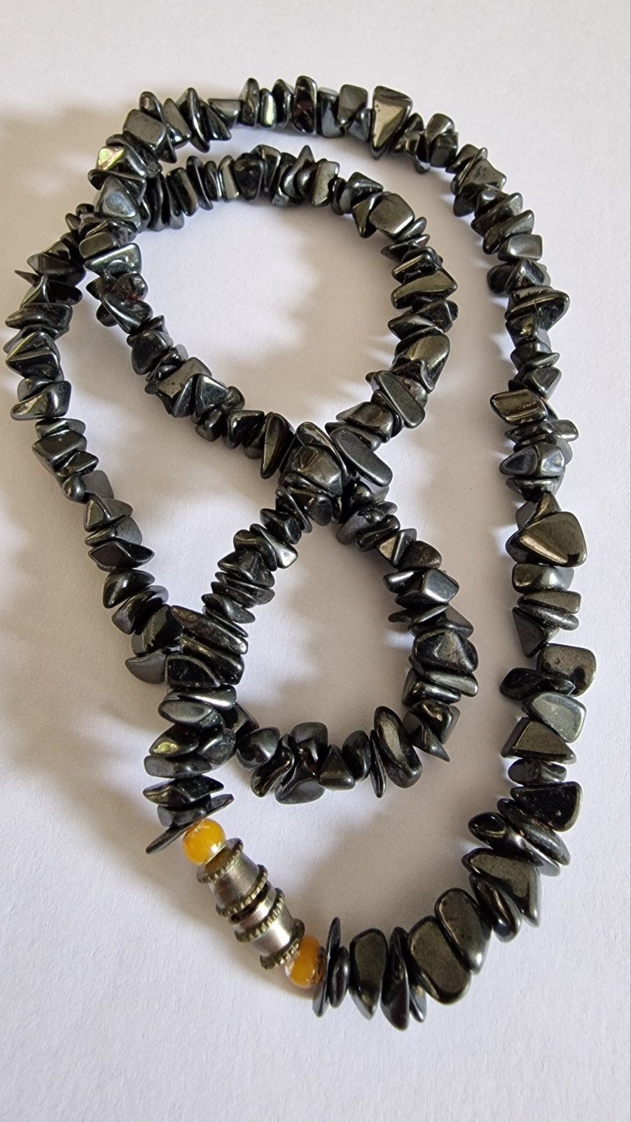 Ketting splitkralen hematiet., Sieraden, Tassen en Uiterlijk, Kettingen, Ophalen of Verzenden, Zo goed als nieuw, Zwart, Steen of Mineraal