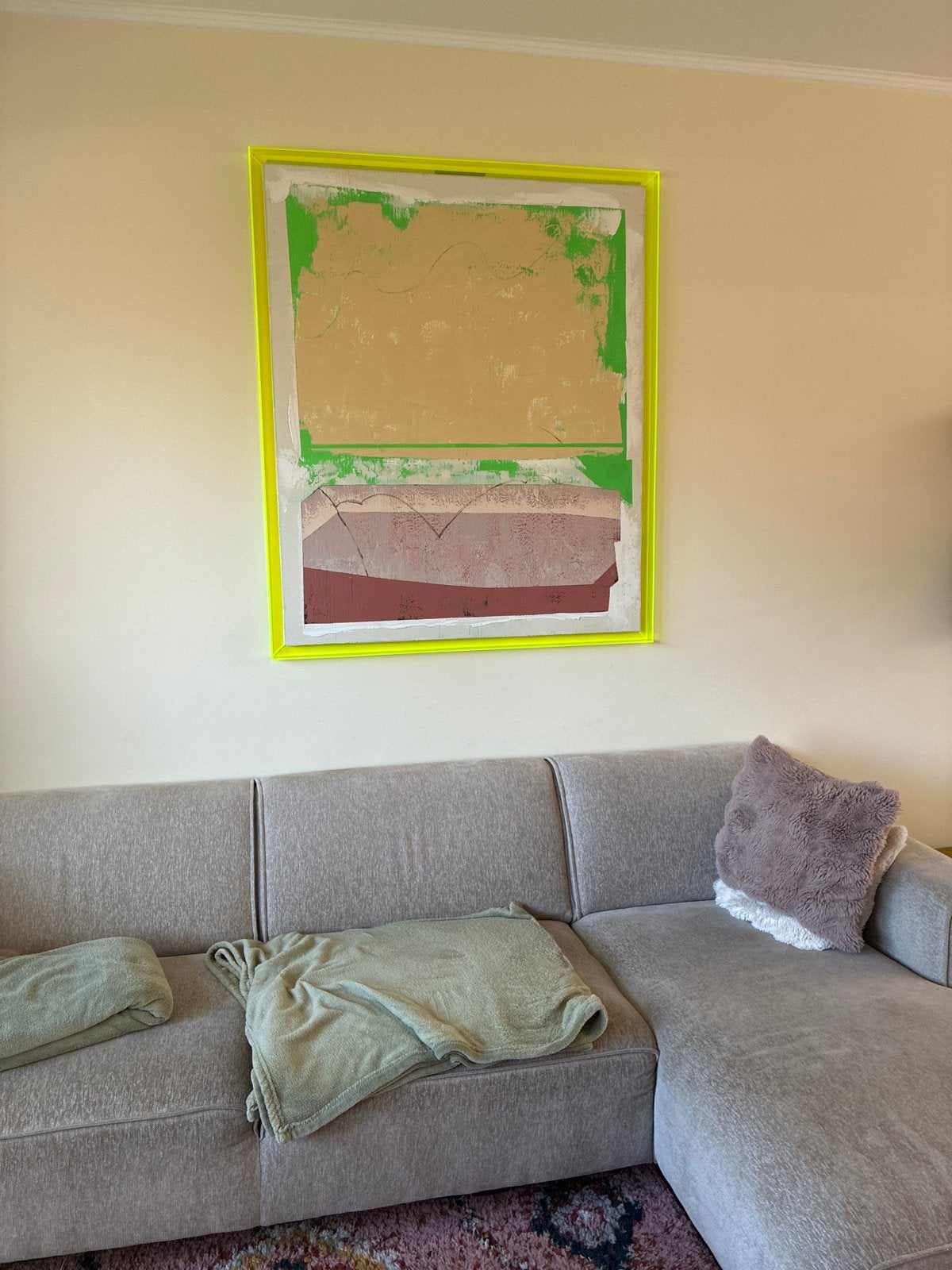 Abstract Schilderij met Neon Gele Lijst hk-living, Ophalen, Abstract, Ingelijst, Gemengde techniek