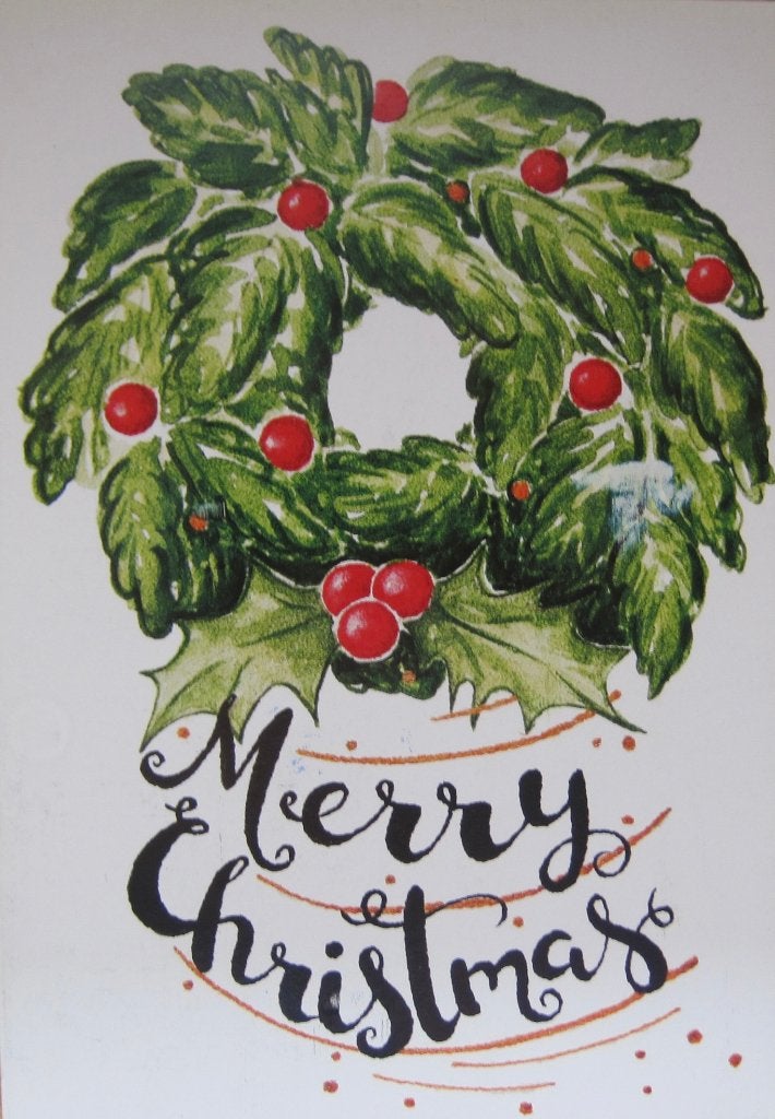 kerst - Merry Christmas - kerstkrans met hulst uit Belarus, Verzenden, 1980 tot heden, Gelopen, Overige thema's