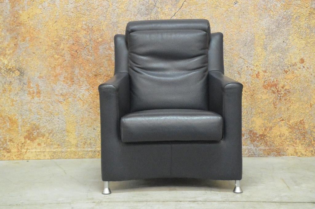 ZGAN! donkerblauwe leren Leolux Paian fauteuil, Huis en Inrichting, Leolux, Leolux, 75 tot 100 cm, Ophalen of Verzenden