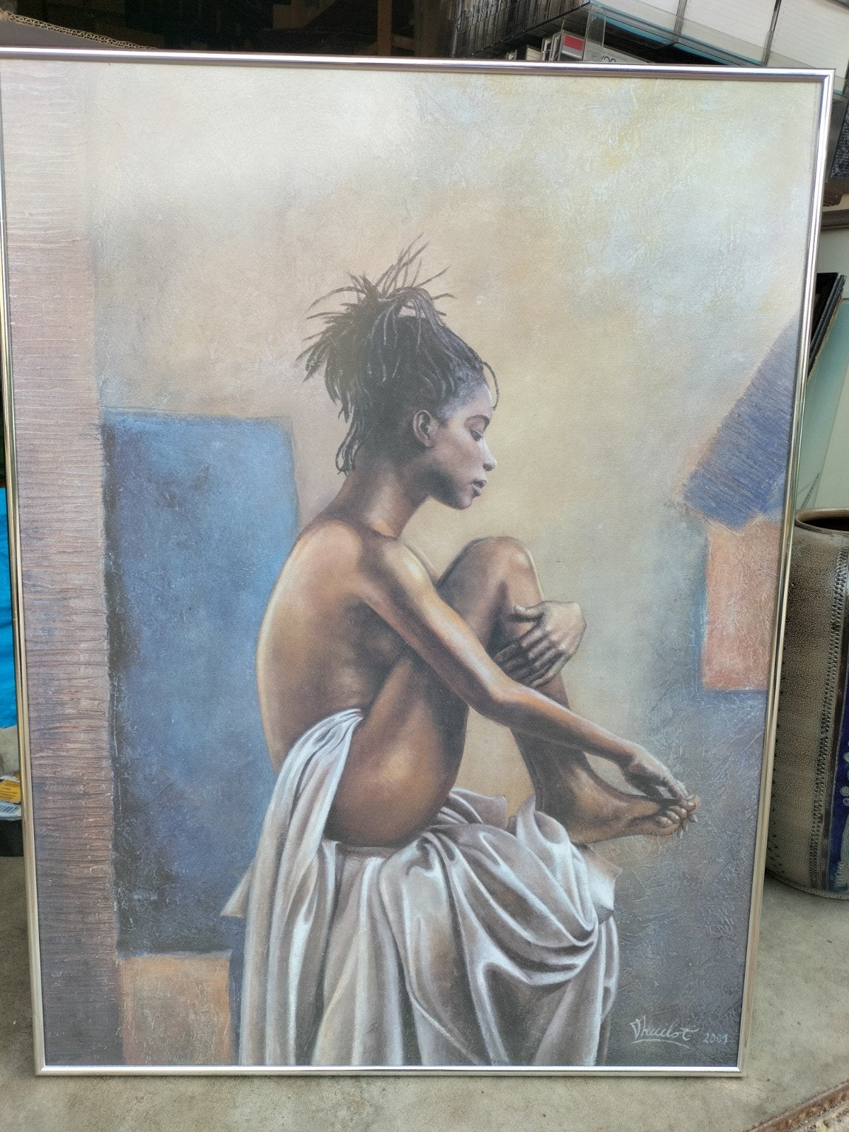 Schilderij Vrouw met Dreadlocks - Gesigneerd V. Huilot 2001, Antiek en Kunst, Ophalen of Verzenden