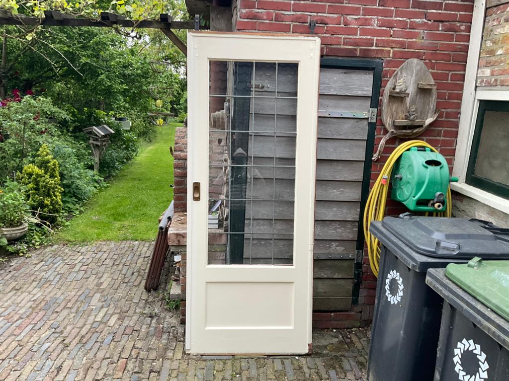 2 prachtige schuifdeuren met glas in lood ramen, Doe-het-zelf en Verbouw, Deuren en Horren, Ophalen, Gebruikt, 80 tot 100 cm, Glas