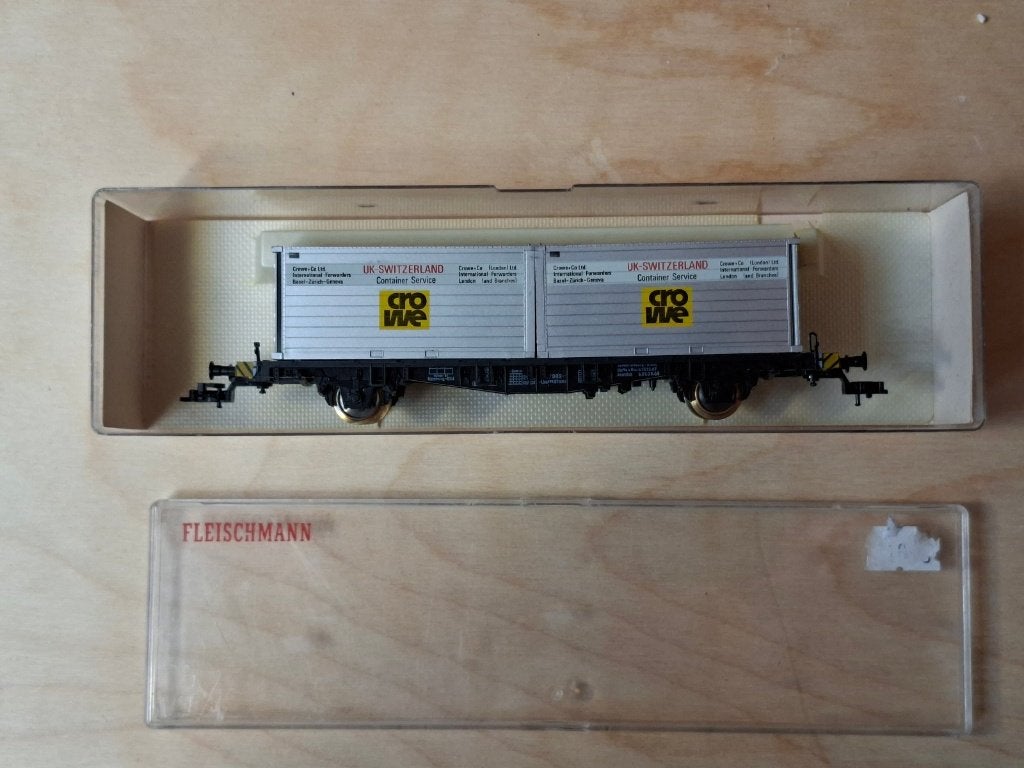 Fleischmann 5235 containerwagon Crowe, Hobby en Vrije tijd, Gebruikt, Gelijkstroom, Fleischmann, Wagon