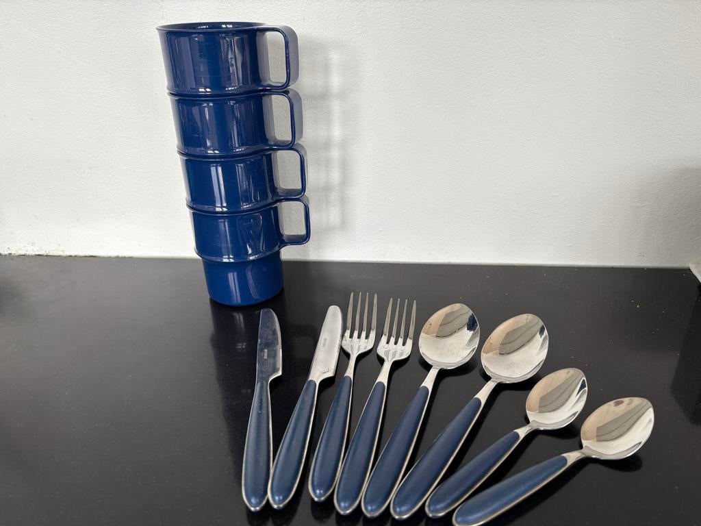 Mepal bekers en bijpassend bestek - Blauw, Ophalen, Zo goed als nieuw