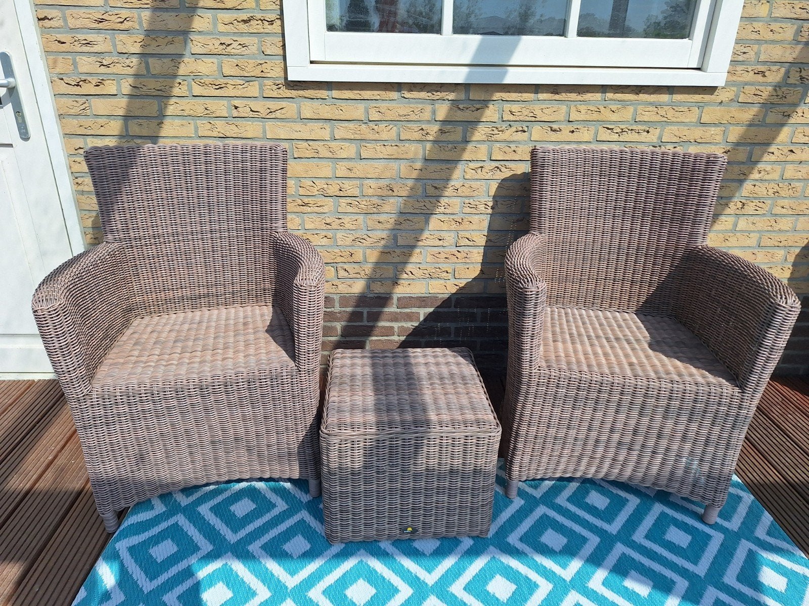 Borek wicker stoelen met voetenbank/tafeltje zandkleur, Tuin en Terras, 2 zitplaatsen, Ophalen of Verzenden, Zo goed als nieuw