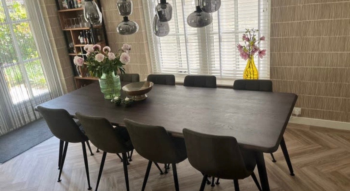 Moderne eettafel met 8 stoelen, Huis en Inrichting, Tafels | Eettafels, Ophalen, 100 tot 150 cm, 200 cm of meer, Rechthoekig