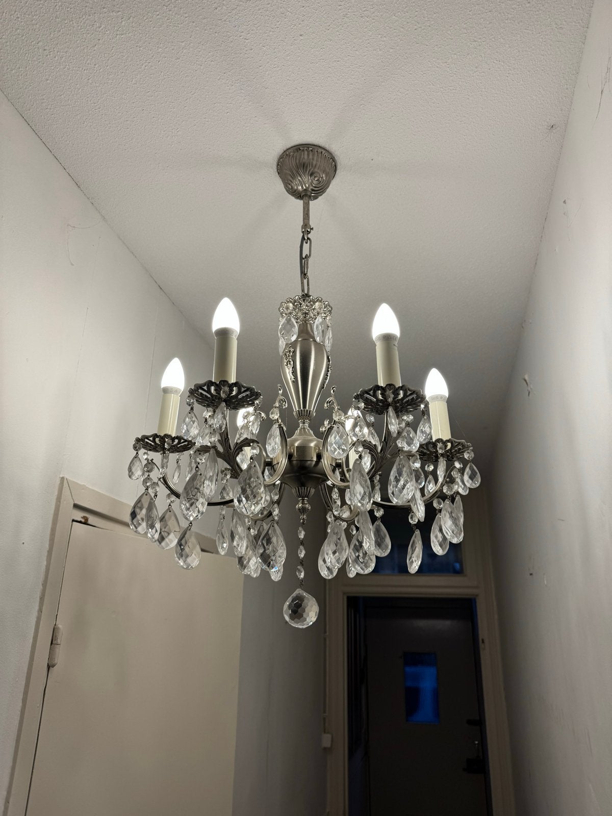 Elegante Kroonluchter met Kristallen - Klassiek Design, Ophalen, Gebruikt, Metaal, E14 (klein)
