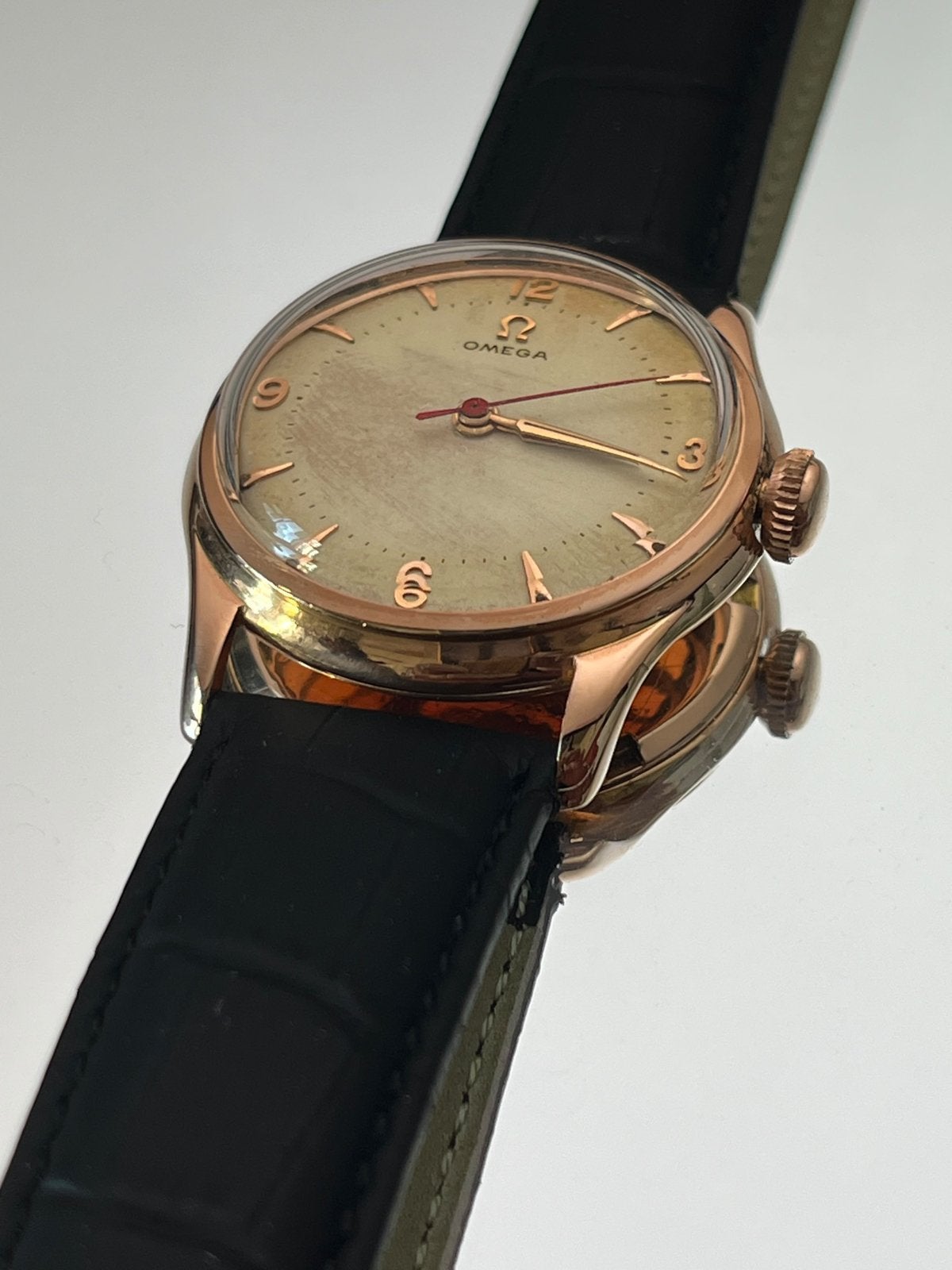 Vintage Omega 14K Roségoud Cal. 231 Handopwind Horloge, Met bandje, Polshorloge, 1930 tot 1960, Ophalen of Verzenden