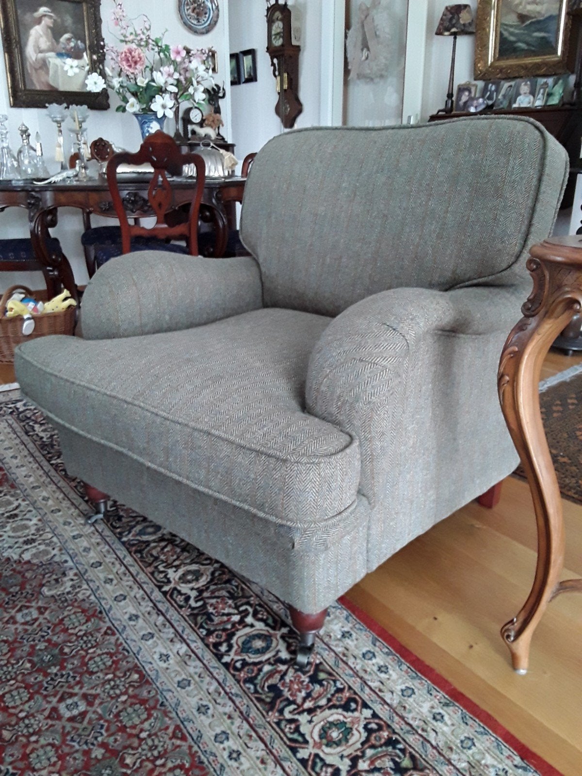 Comfortabele Engelse fauteuil in Harris Tweed stof., Ophalen, 75 tot 100 cm, Zo goed als nieuw, Stof