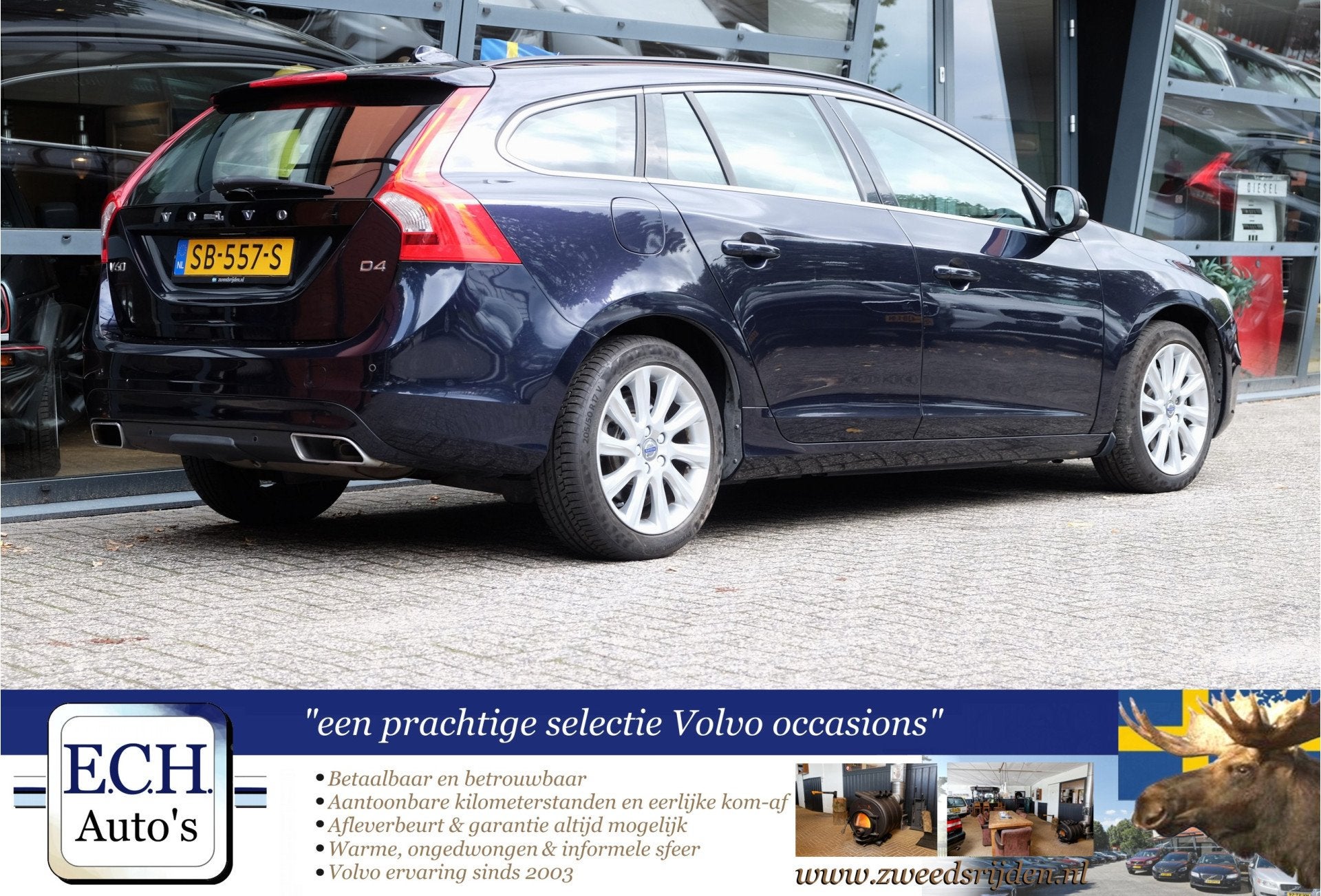 Volvo V60 2.0 D4 190 pk Aut. Nordic+ Stuurwielverwarming, St, Blauw, Leder en Stof, 23 km/l, Diesel