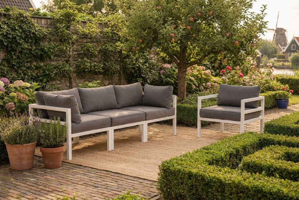 Garden Delight tuinset hoekbank met stoel SALE!, Ophalen, 4 zitplaatsen, Aluminium, Zo goed als nieuw