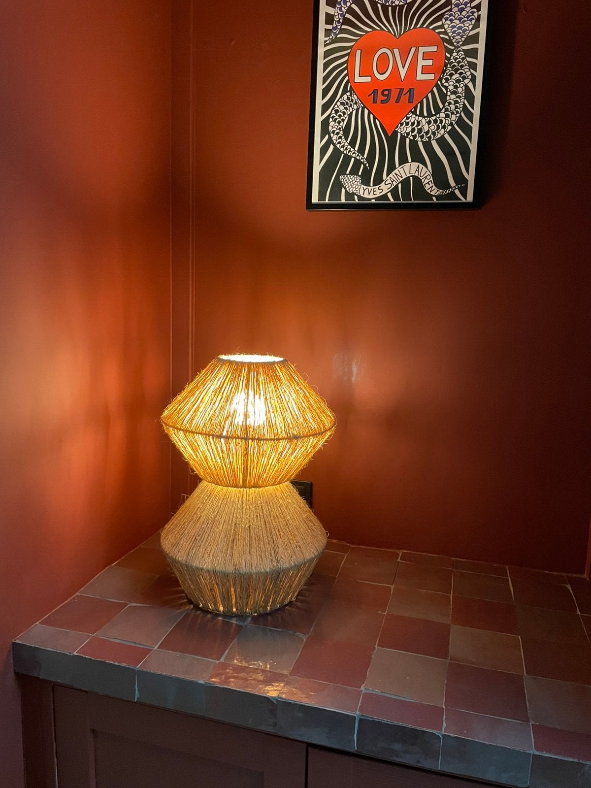 Jute Schemerlamp / tafellamp, Beige, Inclusief lichtbron, Natuurlijk materiaal, Zo goed als nieuw
