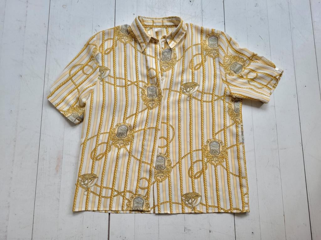 Vintage 80s 90s Designer Blouse Bloesje Shirt Goud Ver Sace, Ophalen of Verzenden