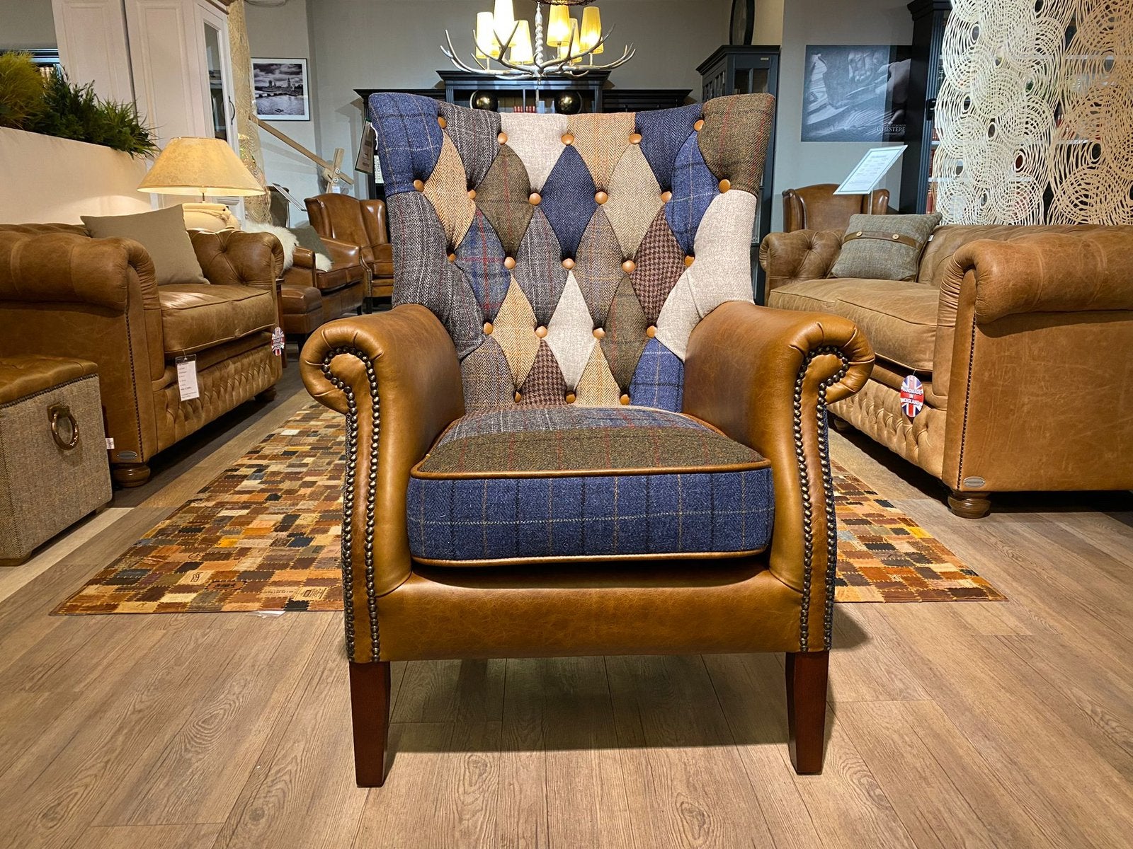 PATCHWORK / MULTICOLOR CHESTERFIELD FAUTEUIL ALBANY STOF, Ophalen of Verzenden, Nieuw, 75 tot 100 cm, Stof