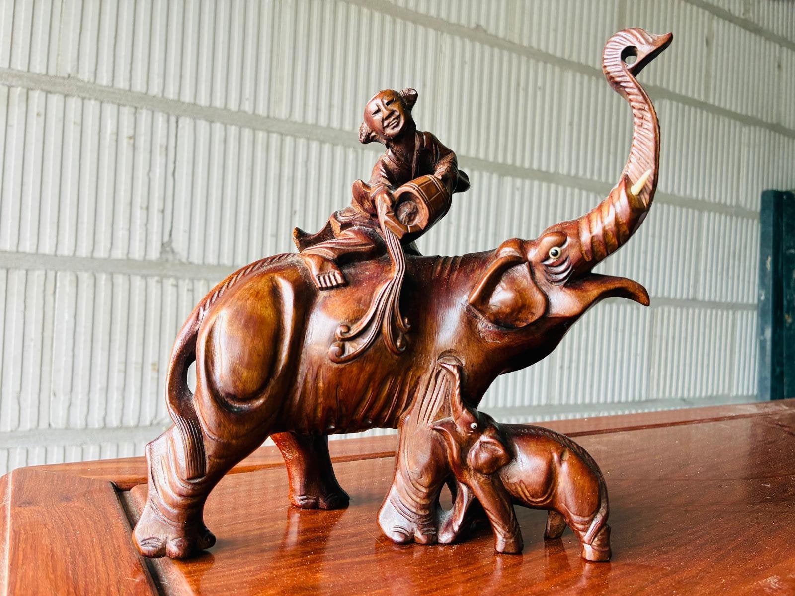 Vintage Chinees houten olifantensnijwerk, Antiek en Kunst, Ophalen