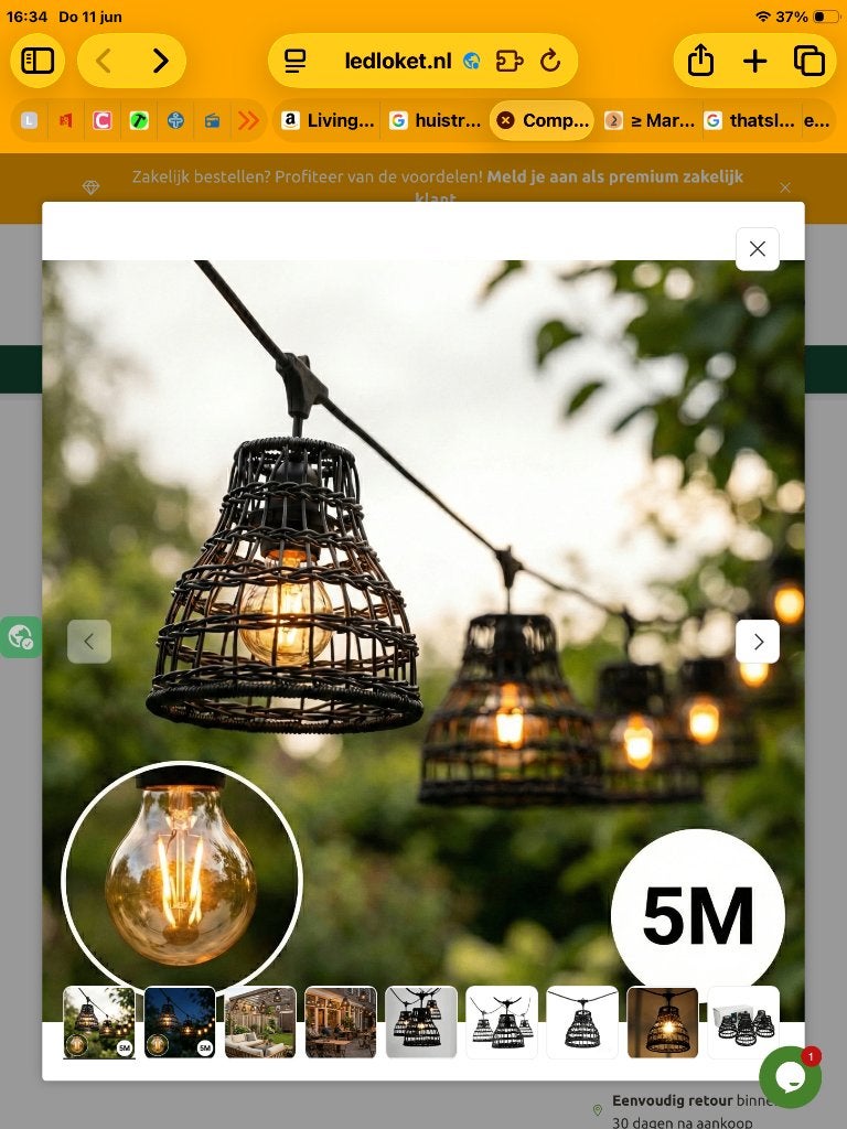 Prikkabel 5m inclusief lampjes en kapjes, Ophalen, Overige materialen, Minder dan 50 watt, Overige typen