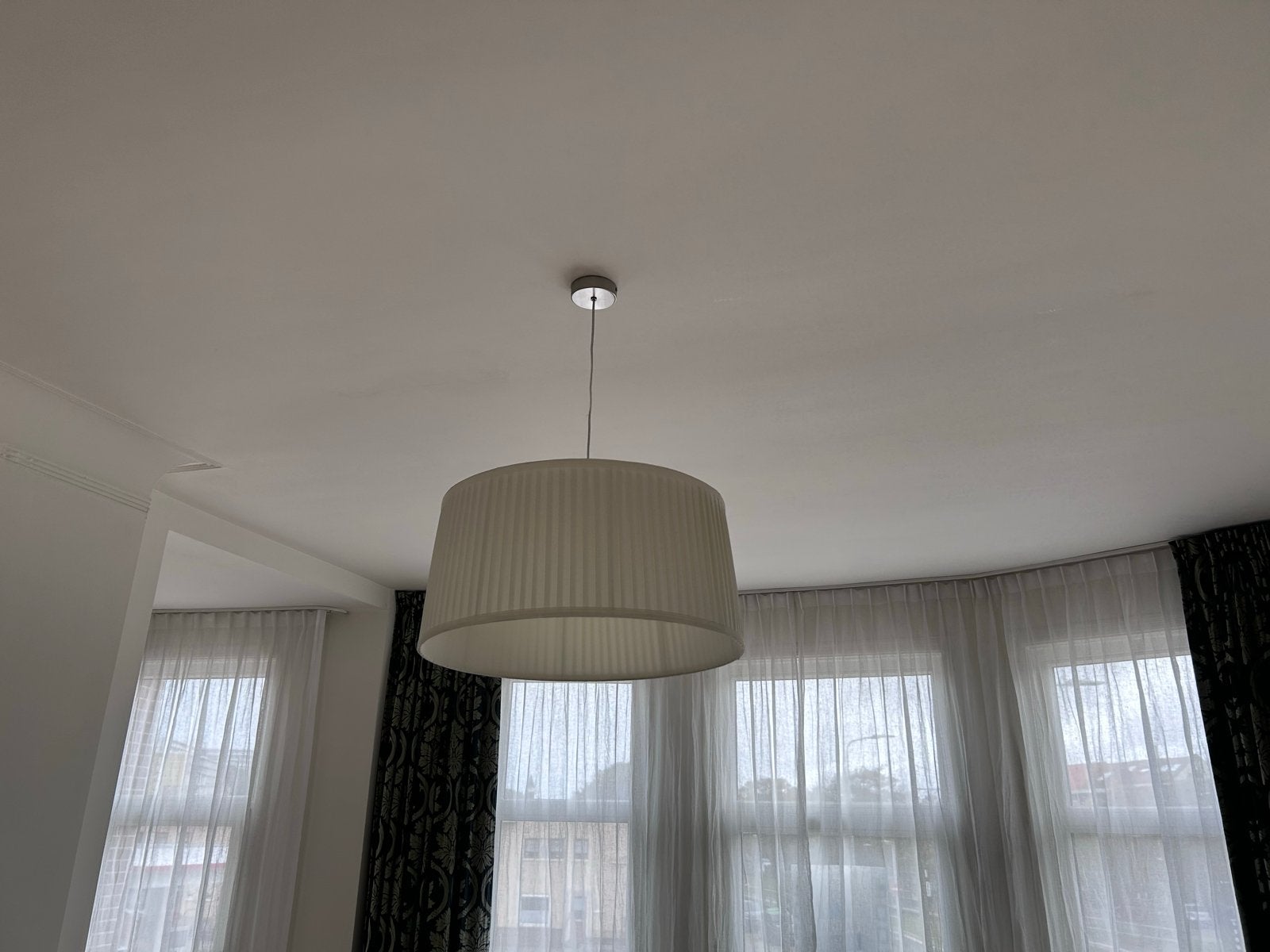 Moderne hanglamp met stoffen kap - Diameter 59cm, Ophalen, Gebruikt, Textiel, E27 (groot)