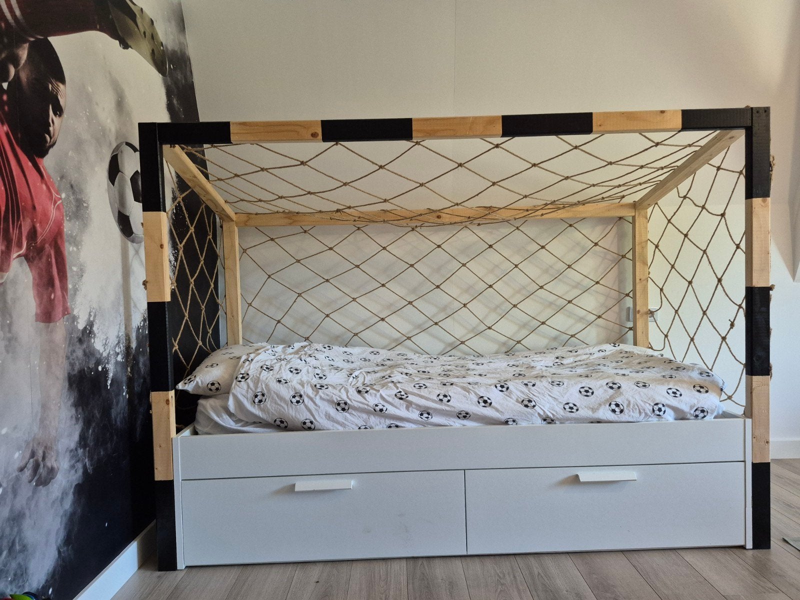Voetbaldoel bed met lades - 90x200 cm, Ophalen, Gebruikt, 90 cm, Eenpersoons