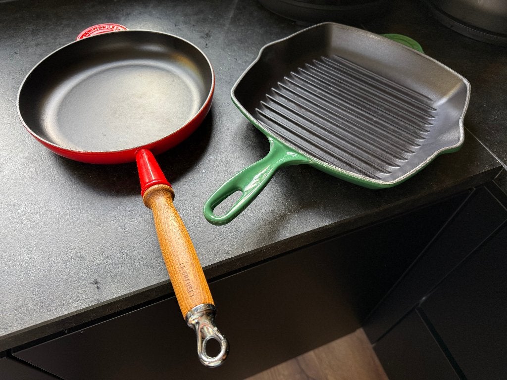 Le Creuset Original Pannen set van 2, Koekenpan, Gebruikt, Gietijzer, Le Creuset