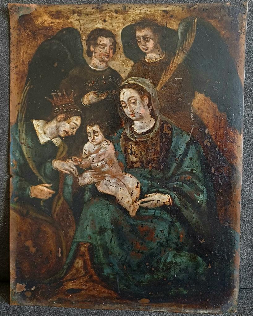 Antiek devotie Schilderij op koper uit de 17e eeuw, Ophalen of Verzenden