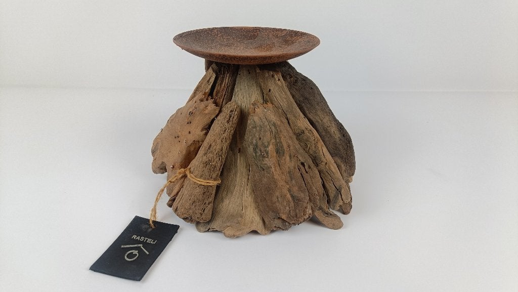Rasteli driftwood kaarsenhouder standaard, Bruin, Verzenden, Nieuw, Kandelaar