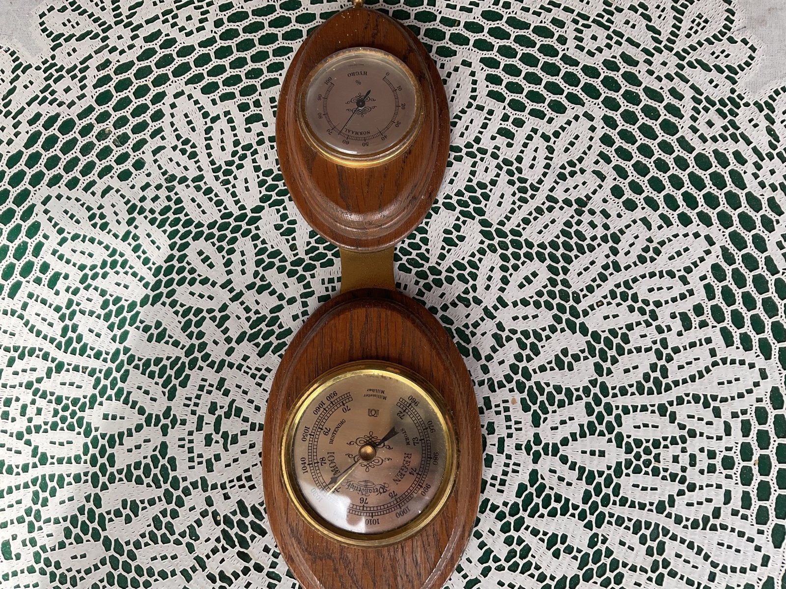 Vintage Weerstation - Barometer en Thermometer, Audio, Tv en Foto, Weerstations en Barometers, Ophalen of Verzenden, Gebruikt