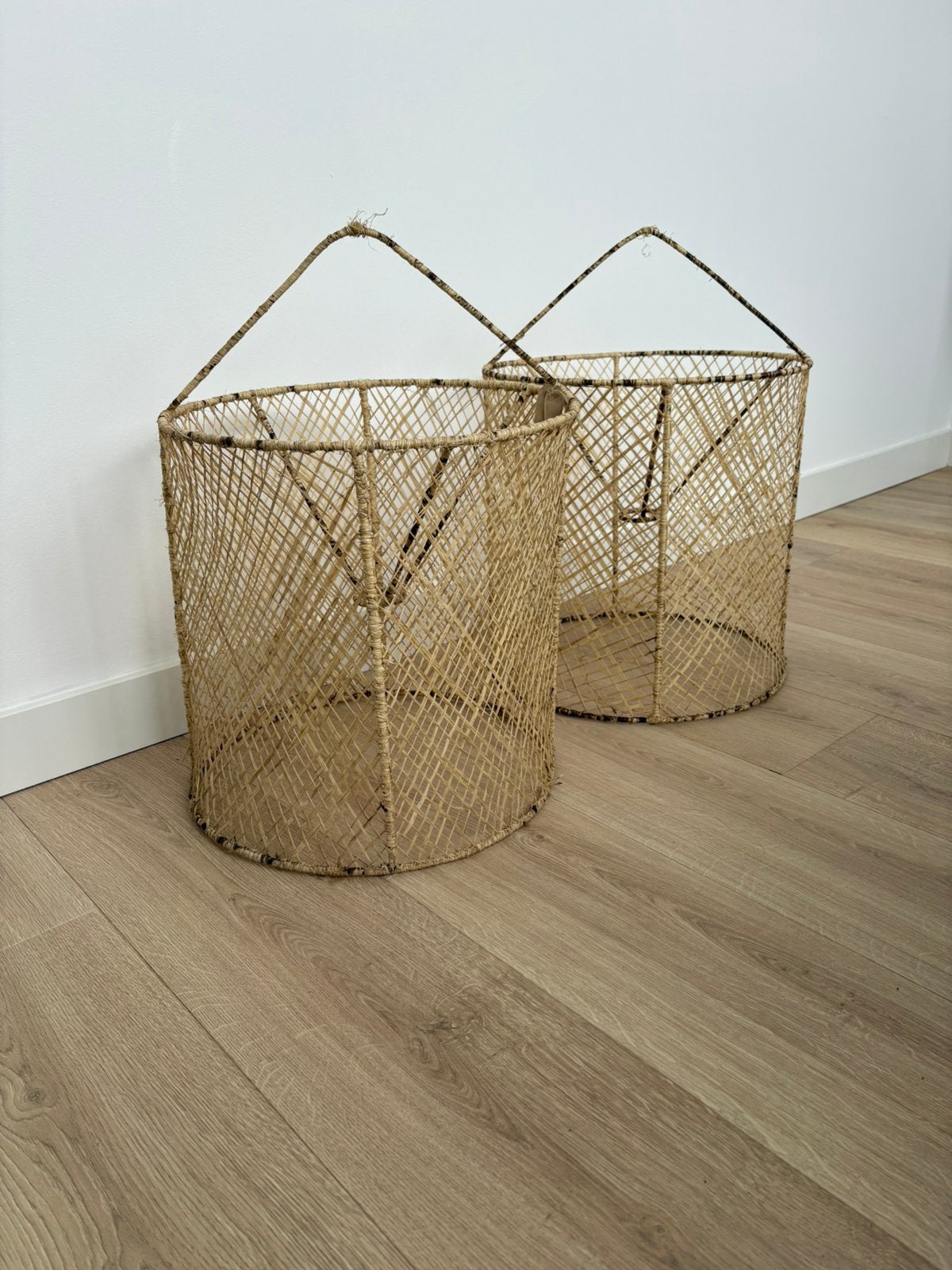 Hanglamp rotan naturel set van 2, Ophalen, Gebruikt, Overige kleuren, 25 tot 50 cm