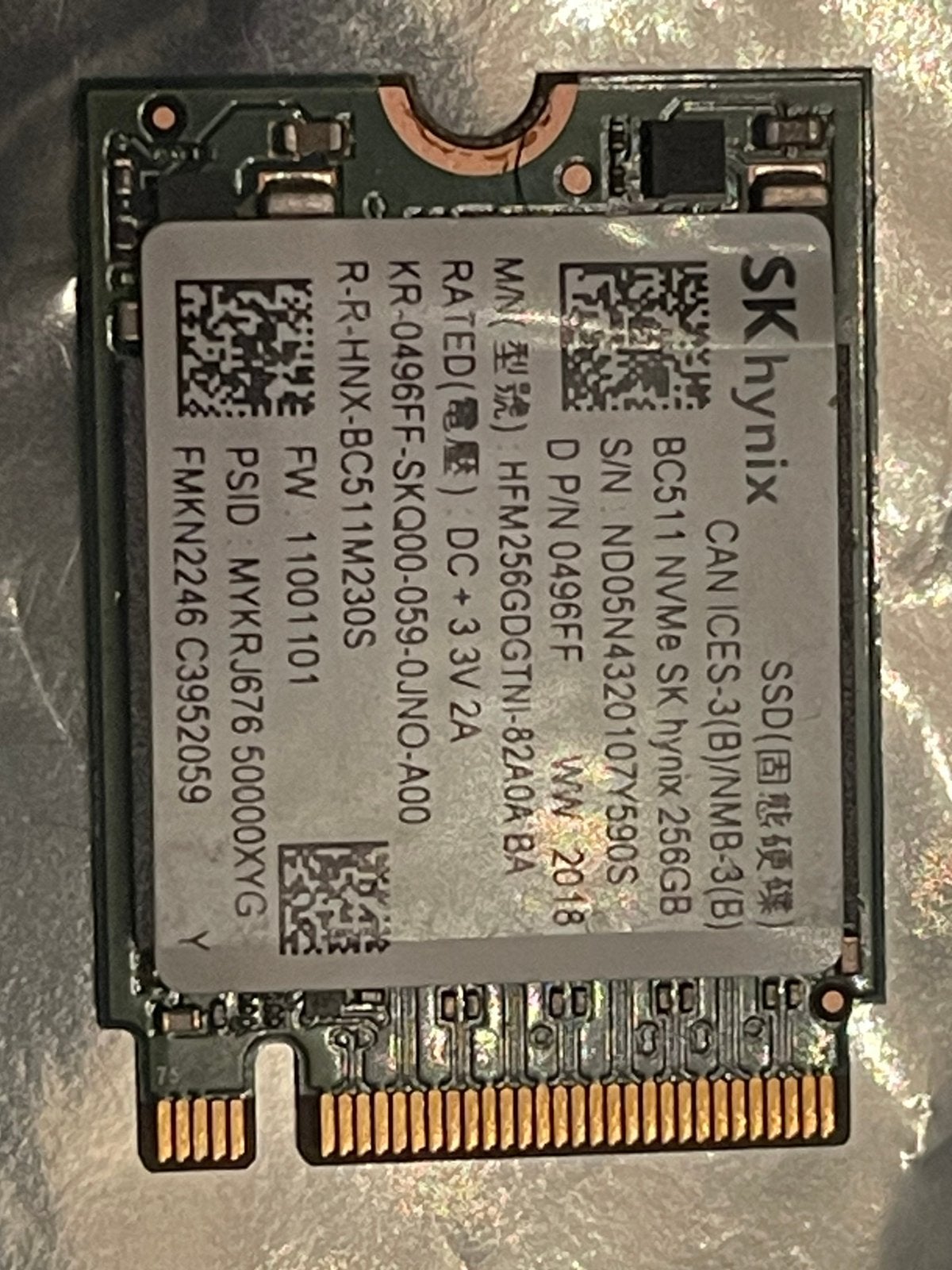 SK hynix BC511 256GB NVMe SSD – M.2 2230 – PCIe 3.0 x4, Computers en Software, Ophalen of Verzenden, Zo goed als nieuw, Laptop