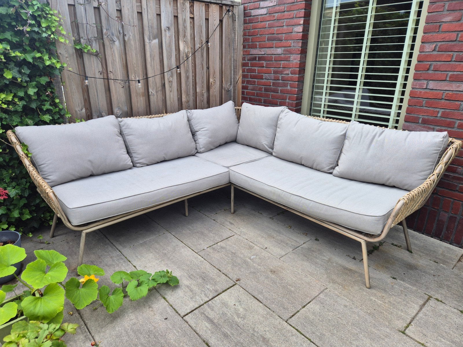 Loungeset Kanpur met kussens, 4 zitplaatsen, Gebruikt, Rotan, Ophalen of Verzenden