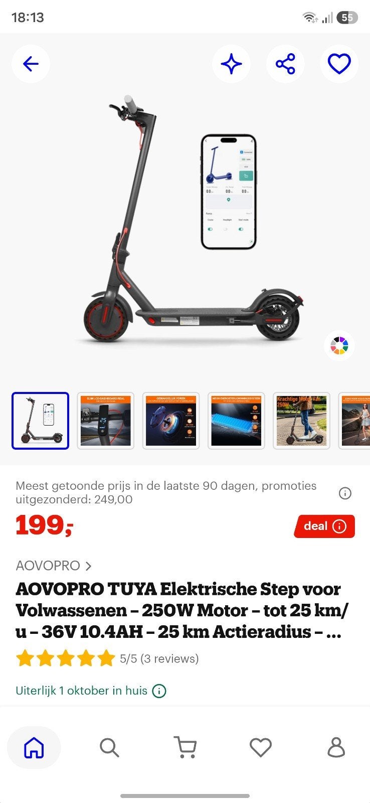 AOVOPRO TUYA Elektrische Step - 250W Motor, 25 km/u, Fietsen en Brommers, Ophalen, Zo goed als nieuw, Elektrische step (E-scooter)