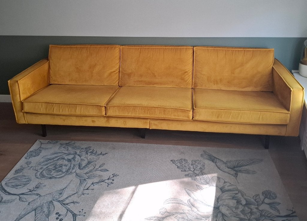 Woood Rodeo bank 3-zits velvel oker, Huis en Inrichting, Ophalen, 250 tot 300 cm, Gebruikt, Driepersoons