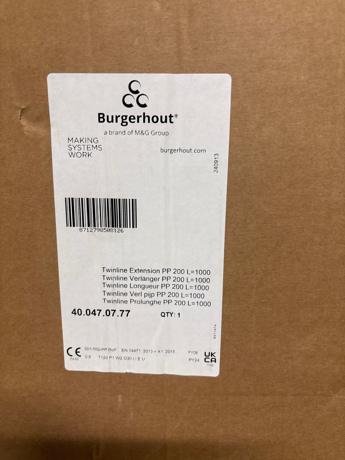 Burgerhout Twinline Verlengstuk PP 200 L=1000, Ophalen, Nieuw, Ventilator
