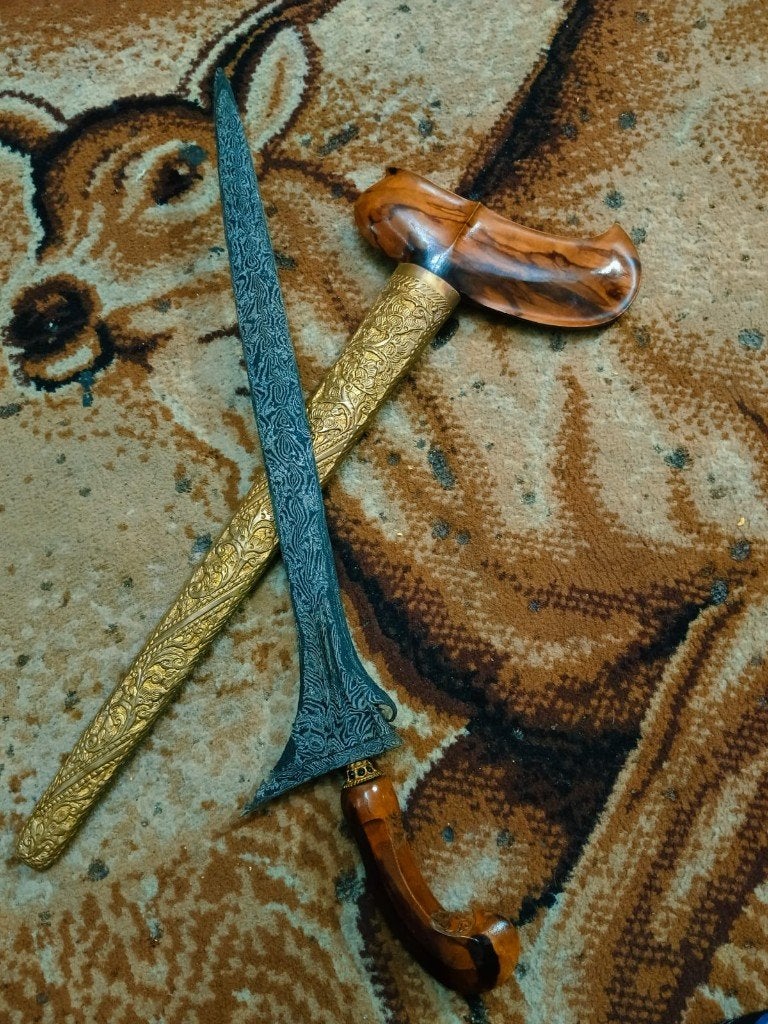 Antieke Keris Sinom Pamor Lar Gangsir 19e Eeuw Timoho SVC68, Antiek en Kunst, Kunst | Niet-Westerse kunst, Wapen, Verzenden, Overige materialen