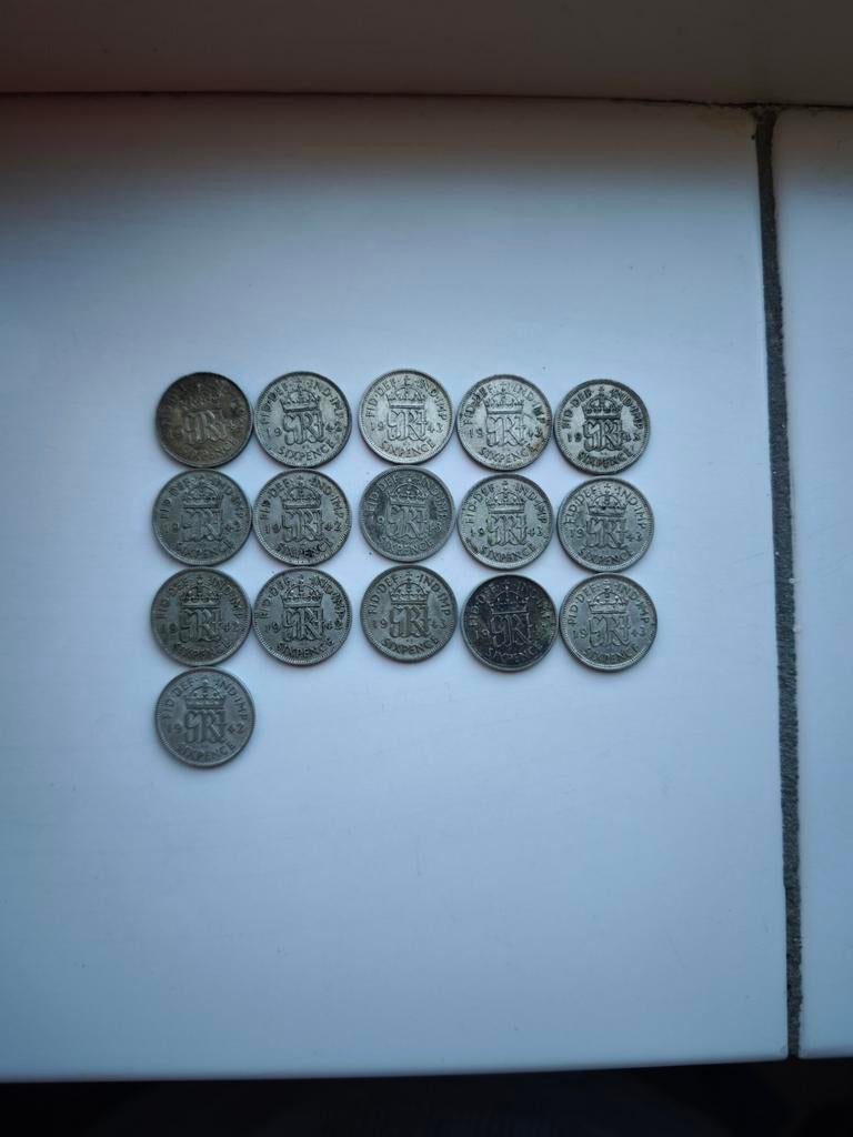 16x Zilver 6 pence munten, Postzegels en Munten, Munten | Nederland, Ophalen of Verzenden, Koningin Wilhelmina, Zilver