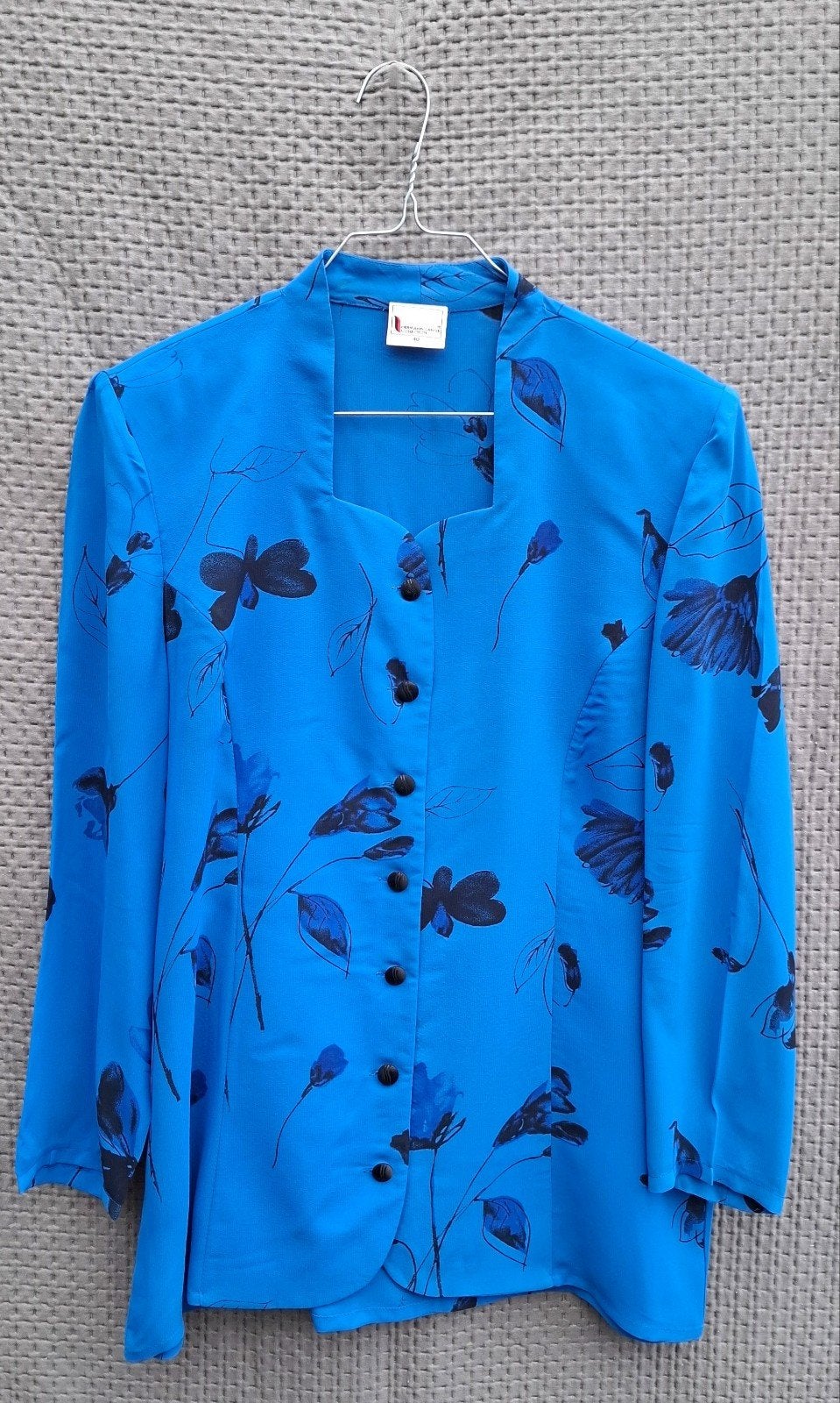 Vintage blouse, maat 40/L - blauw - bloem - 3/4 mouw - 90's, Maat 38/40 (M), Hermann Lange, Blauw, Onbekend