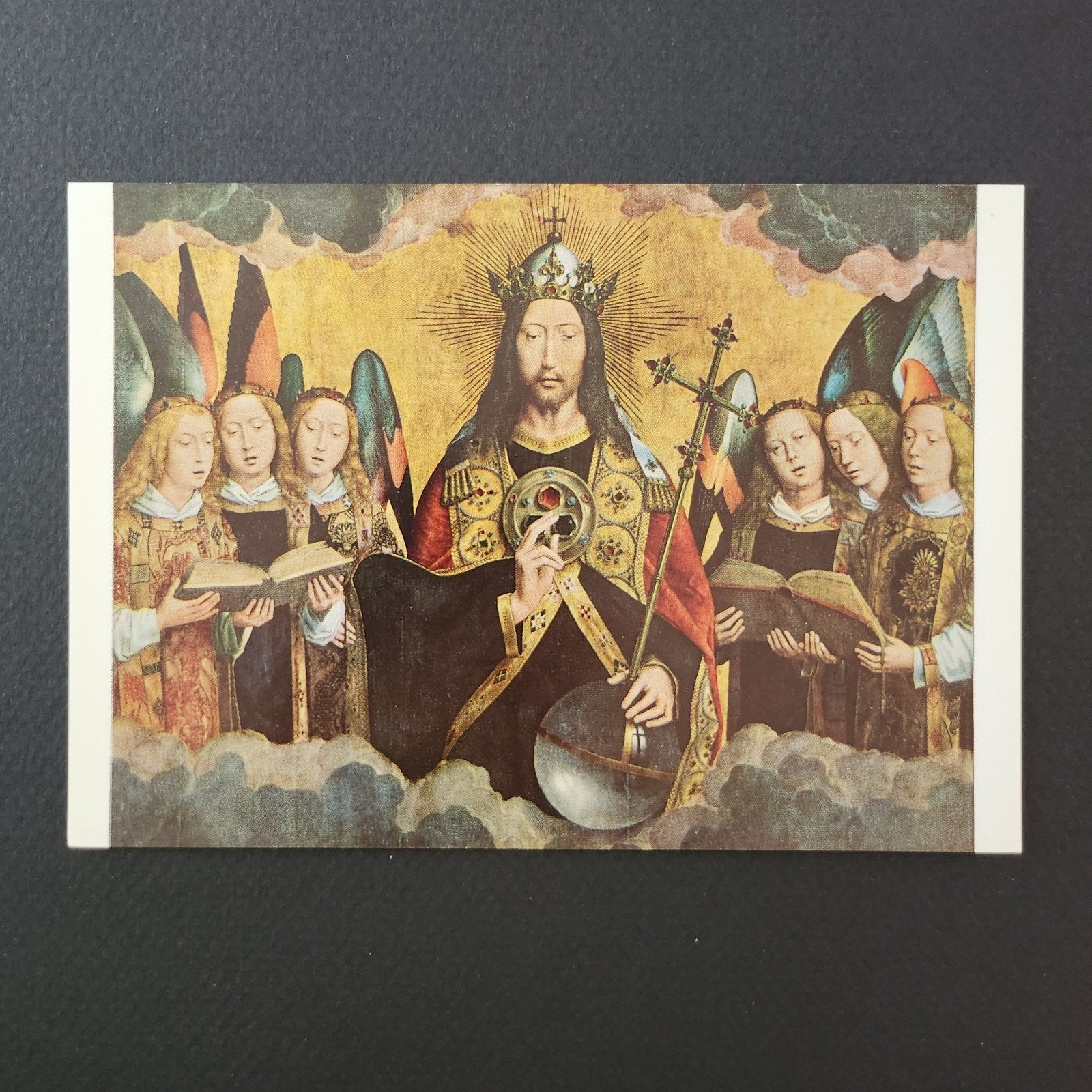 B1 Kunstkaart Christus omgeven door engelen (Memlinc), Verzenden, 1980 tot heden, Ongelopen, Cultuur en Media
