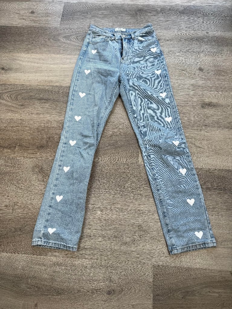 REDIAL jeans met hartjes nette staat maat 34 D12, Blauw, Ophalen of Verzenden, REDIAL, W27 (confectie 34) of kleiner
