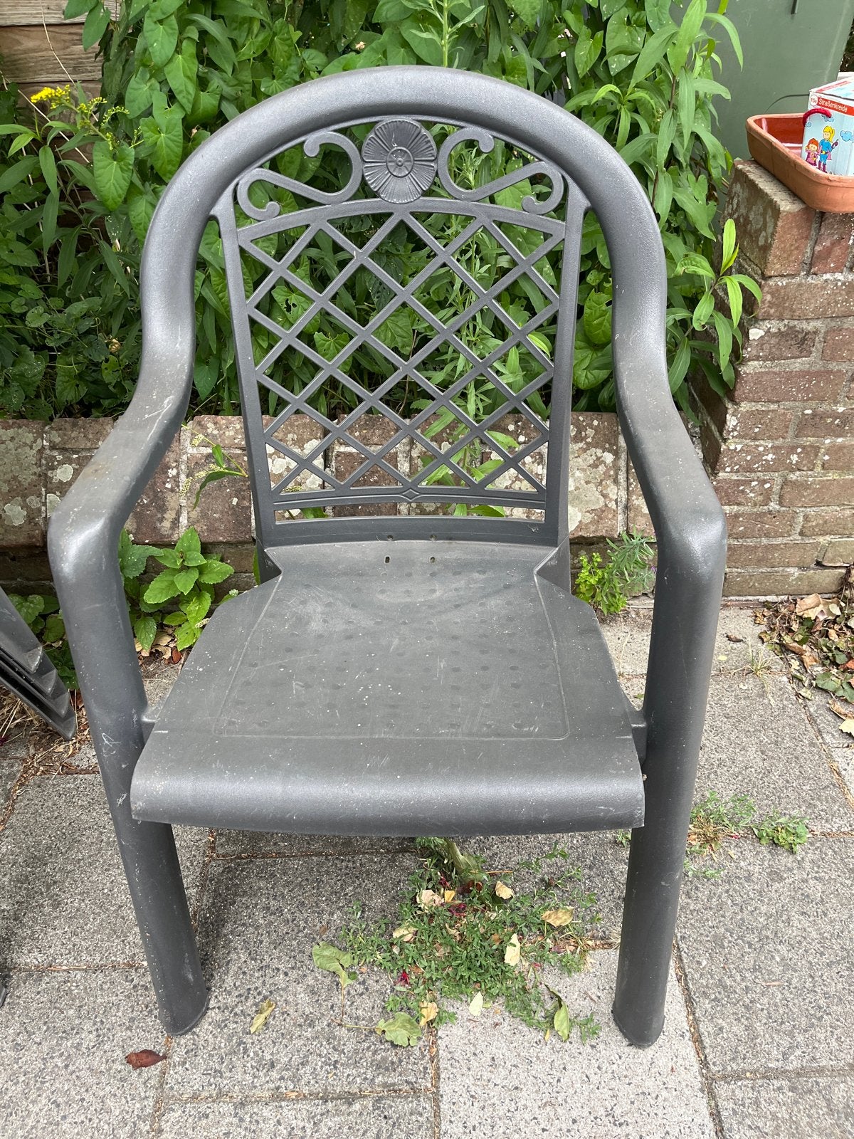 5 Grosfillex tuinstoelen - stapelbaar en duurzaam, Ophalen, Gebruikt, Kunststof, Stapelbaar