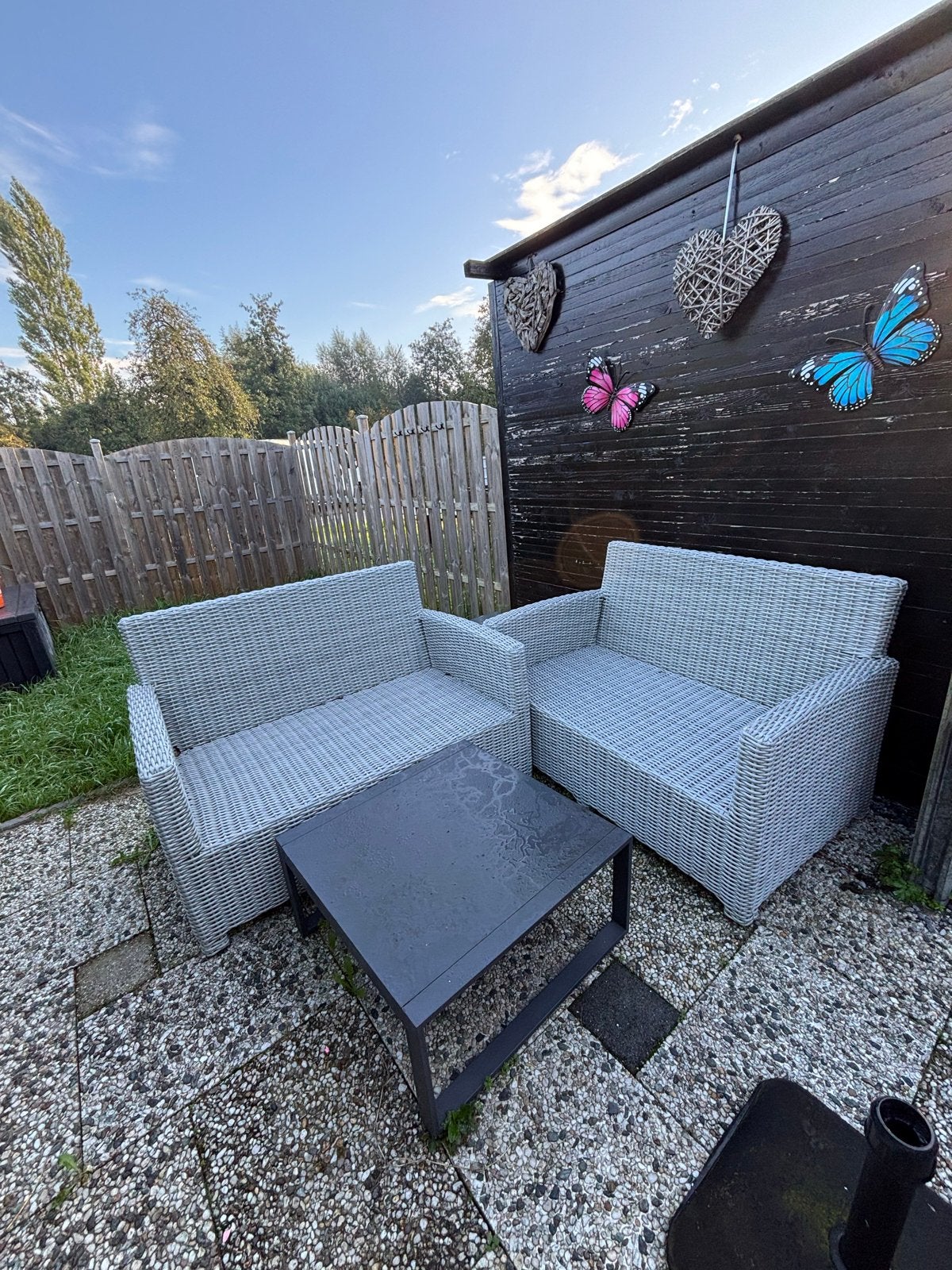 Loungeset Wicker Grijs - 2 banken en salontafel, Ophalen, 4 zitplaatsen, Gebruikt, Loungeset