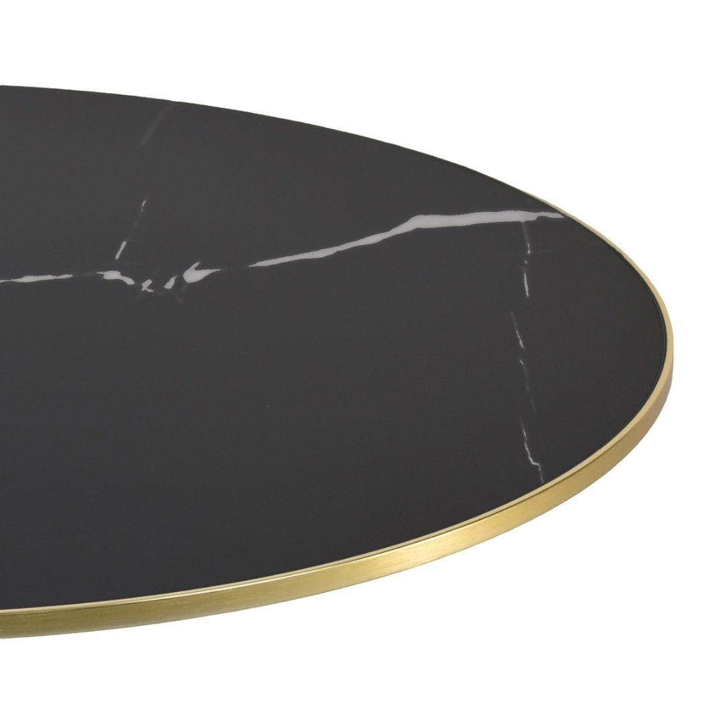 Tafelblad zwart marmerlook met gouden sierring rond 70 cm, Ophalen of Verzenden, Nieuw