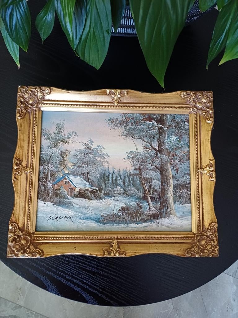 Schilderij van Irene Cafieri,winterlandschap inclusief lijst, Ophalen of Verzenden