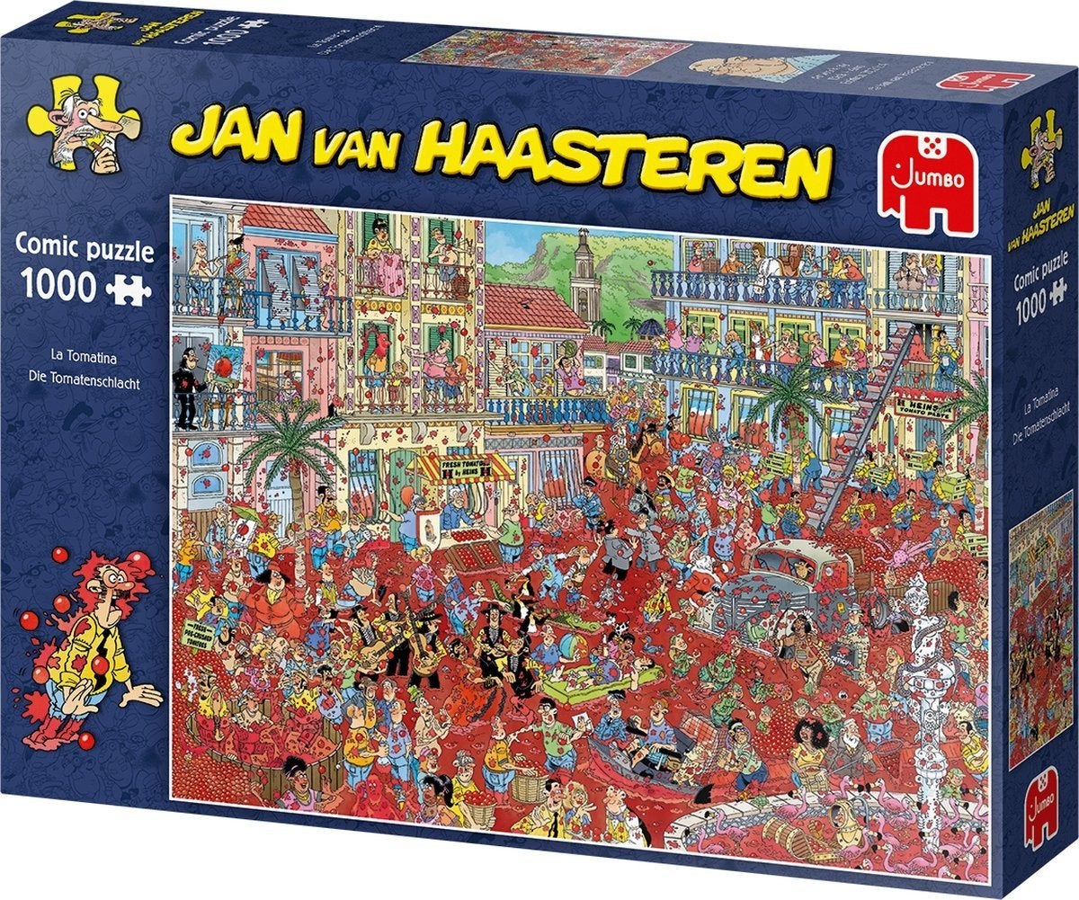 Jan van Haasteren - La tomatina, Ophalen of Verzenden, 500 t/m 1500 stukjes, Zo goed als nieuw, Legpuzzel