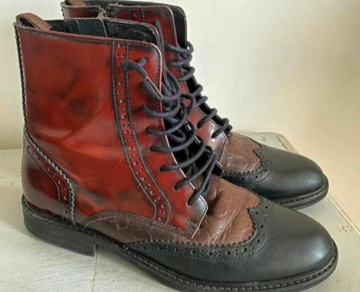 Stijlvolle Brogues Laarzen - Rood/Bruin/Zwart maat 36, Ophalen of Verzenden, Zo goed als nieuw, Overige kleuren, Lage of Enkellaarzen